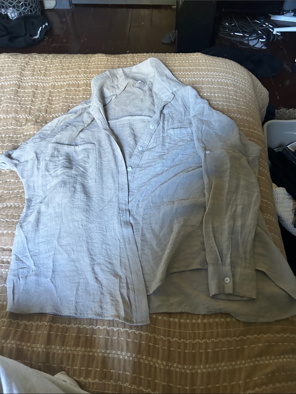 Light Gray Women's Linen Button-Down Shirt